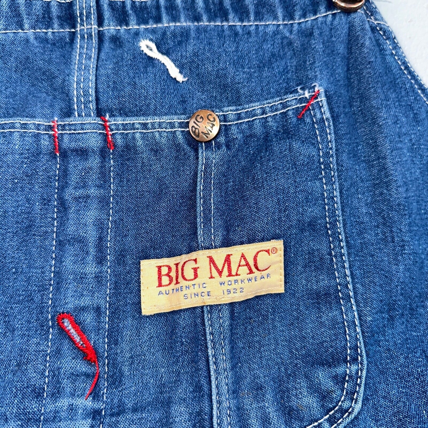 Big Mac Authentic Workwear Men's Bib Overalls 42x30 VTG Wash Blue Jean Denim