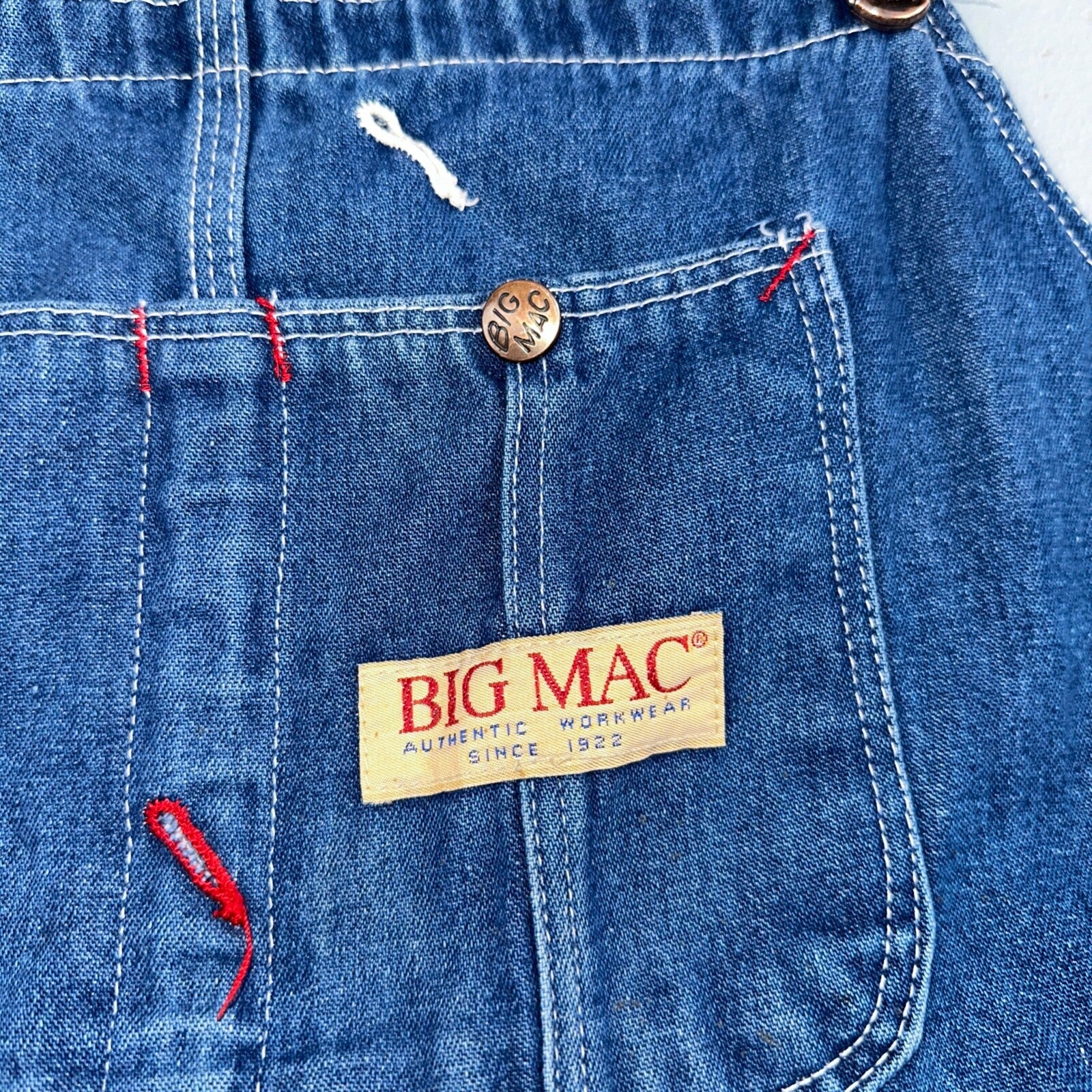 Big Mac Authentic Workwear Men's Bib Overalls 42x30 VTG Wash Blue Jean Denim