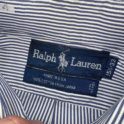 Polo Ralph Lauren Shirt 15.5 White Navy Striped USA Japan Button Up Long Sleeve