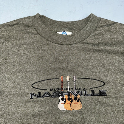 Nashville Music Guitars Acoustic VTG T Shirt Medium Heather Green Y2K 2000s