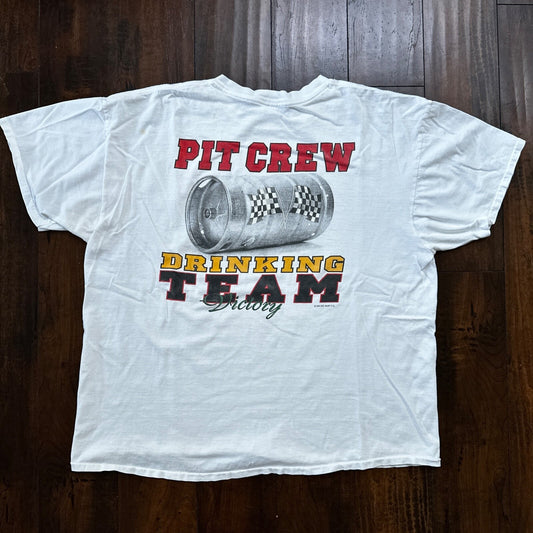 Pit Crew Drinking Team Funny VTG T Shirt Beer Budweiser Sports Racing Cars 2XL