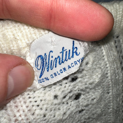 Vintage Wintuk Off White Cardigan Granny Sweater Button Front Orlon Acrylic Long