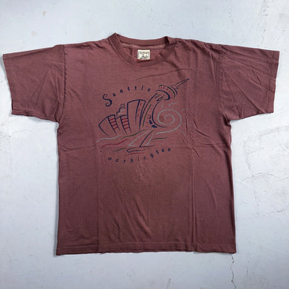Seattle Washington Purple Maroon VTG T Shirt Single Stitch L Space Needle