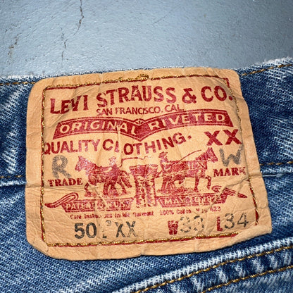 Levis 501 Vintage Y2K 90s XX Straight Leg Jeans Blue Light Wash 33x34 Act 30x31
