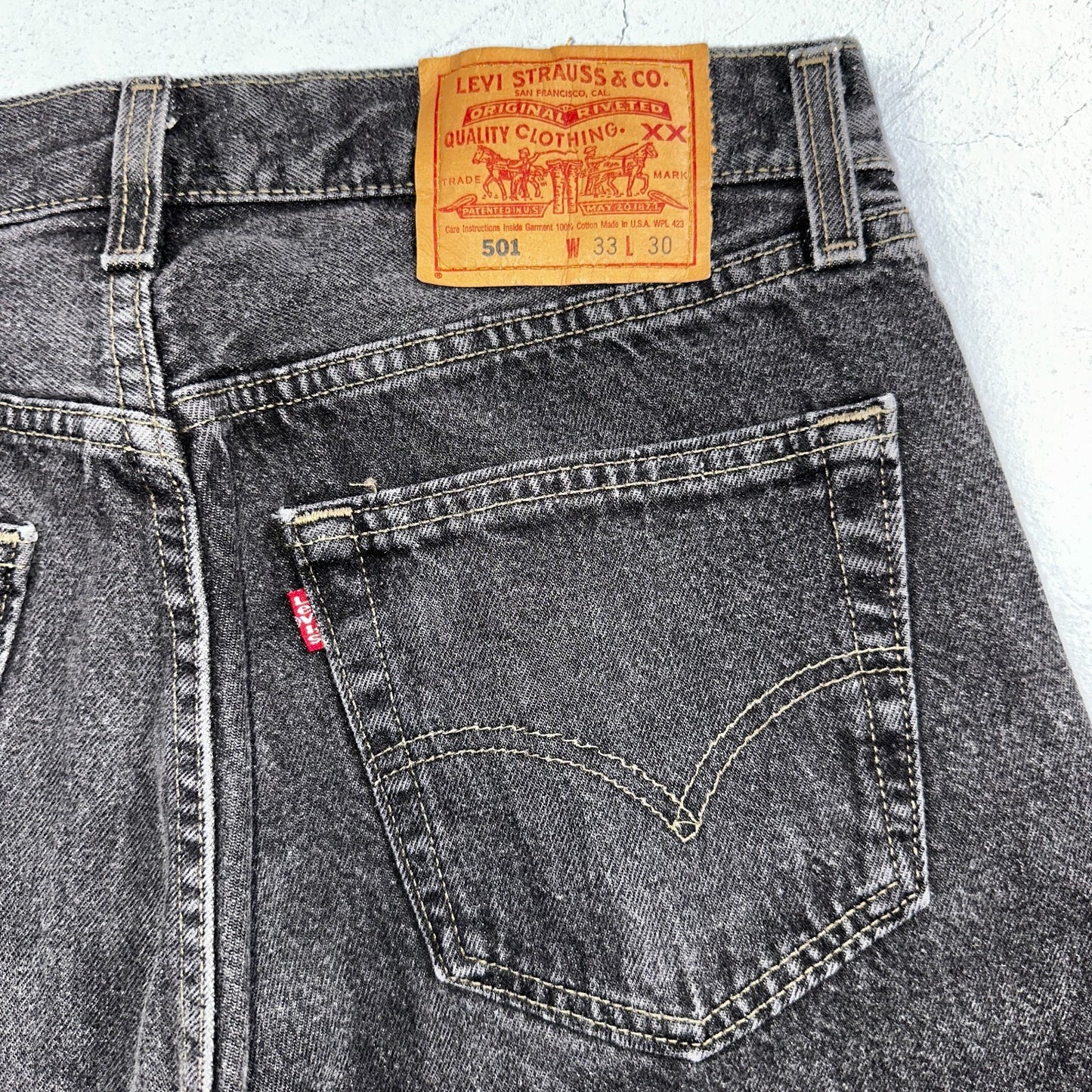 Levis 501 Vintage 90s USA XX Straight Leg Jeans Black Light Wash 33x30 Act 30x29