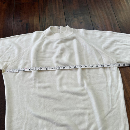 Vintage USA Rockabilly Womens White Sweater Zip 60s 70s Top Basic Sanforized