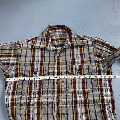 VTG Big Mac JC Penny Thick 100% Cotton Flannel Work Shirt M 70s Plaid Thrashed