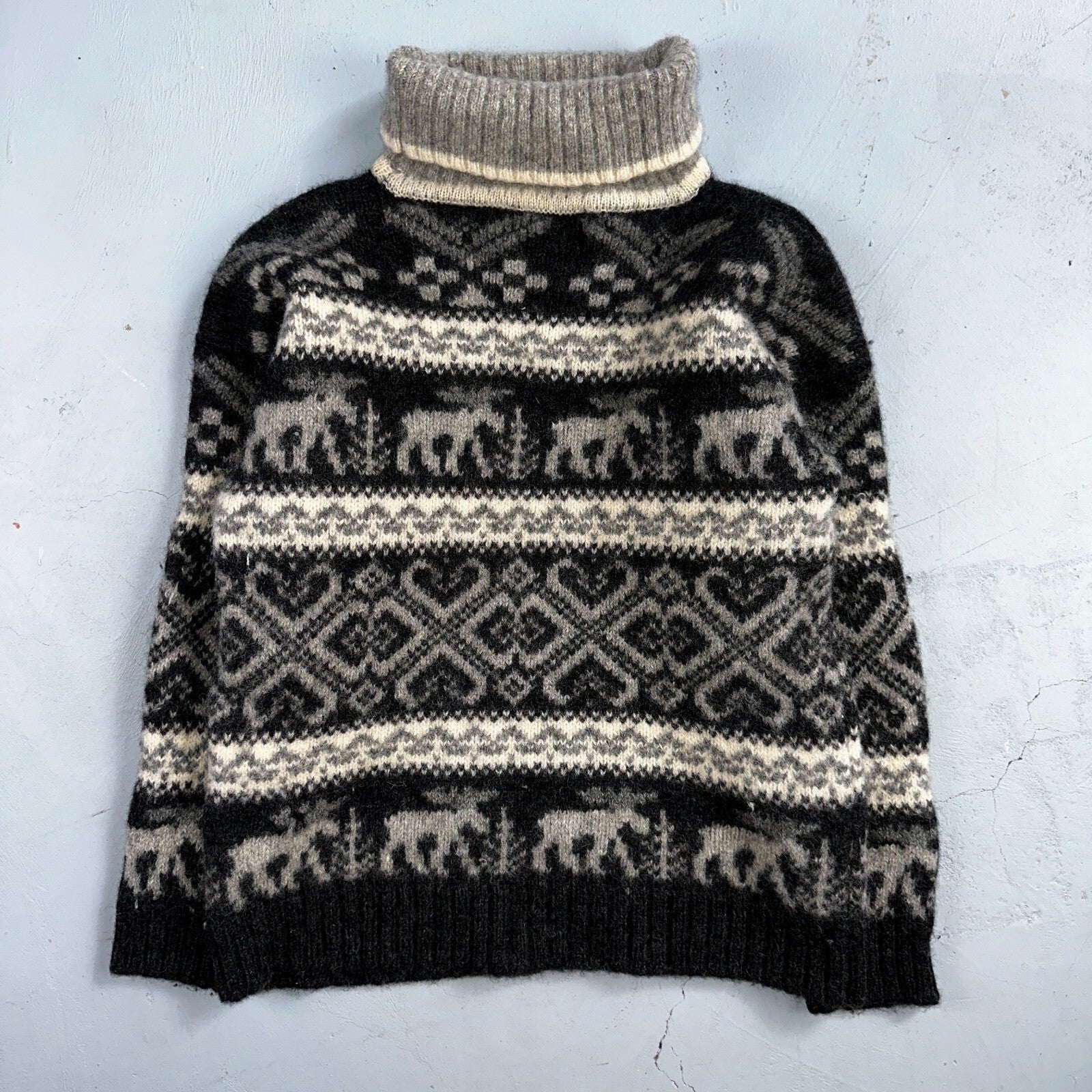 Eddie Bauer Vintage 1992 Wool Turtleneck Fair Isle Pullover Sweater L Womens