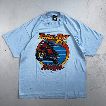 Motorcycle Ninja 80s VTG T Shirt Single Stitch Take Off Fly Movie Promo Graphic