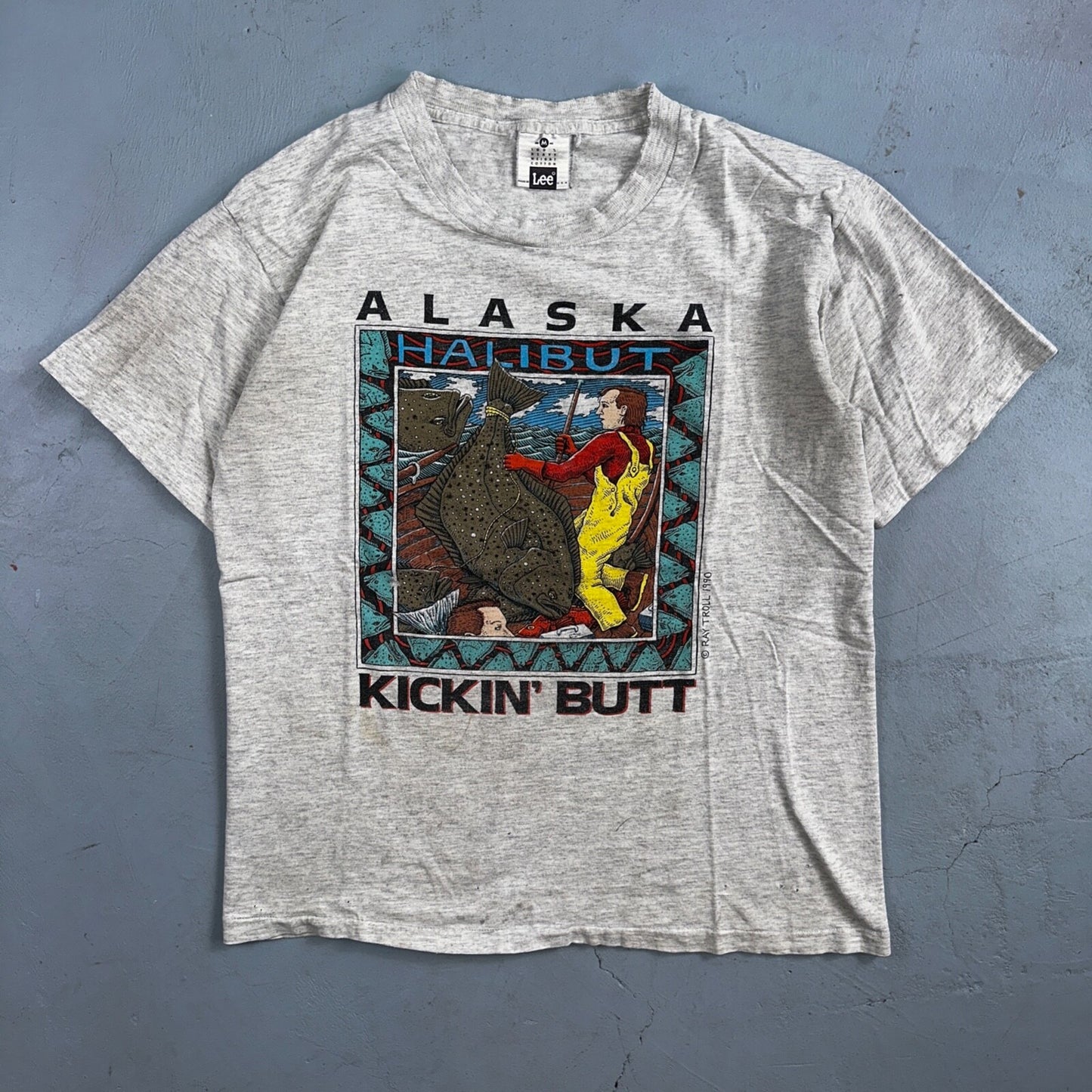 Ray Troll 1990 Alaska Halibut Kickin Butt VTG T Shirt 90s Single Stitch Fish Lee