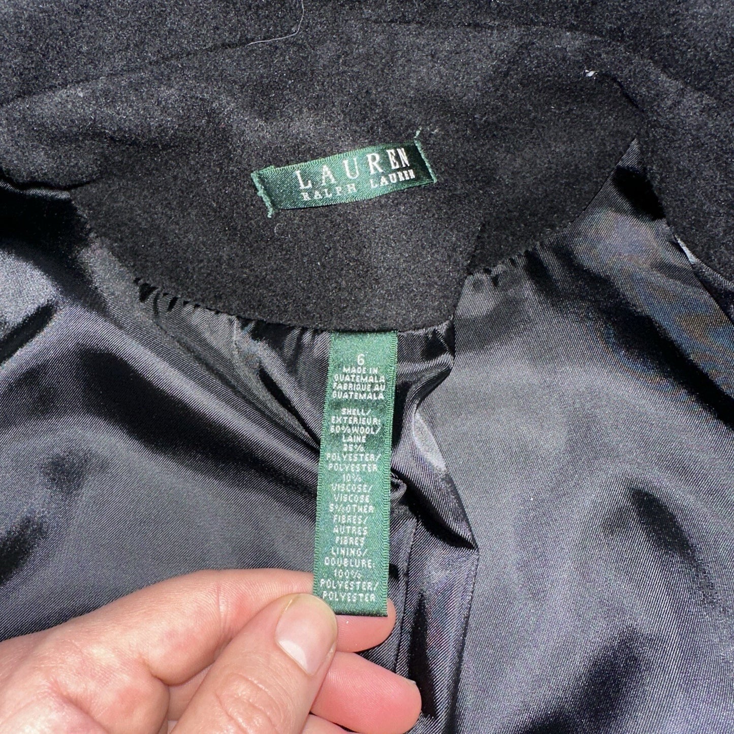 Lauren Ralph Lauren Womens Black Herringbone Wool Blended Overcoat 6 Lined