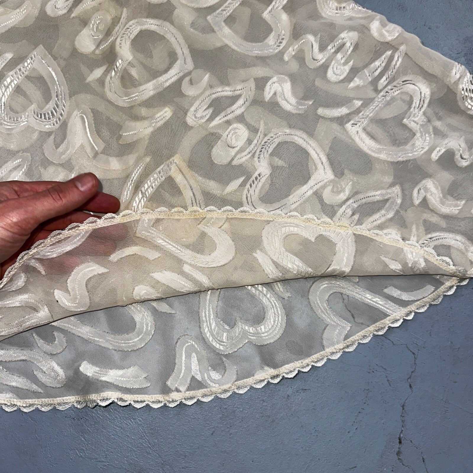 VTG 1970s Chico Lingerie Slip Dress Sleepwear Full Sweep Nightgown Lace Hearts