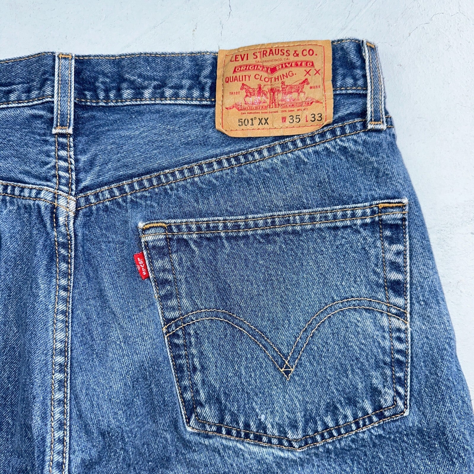 Levis 501 Vintage Y2K XX Straight Leg Jeans Blue Med Wash 35x33 Act 34x29