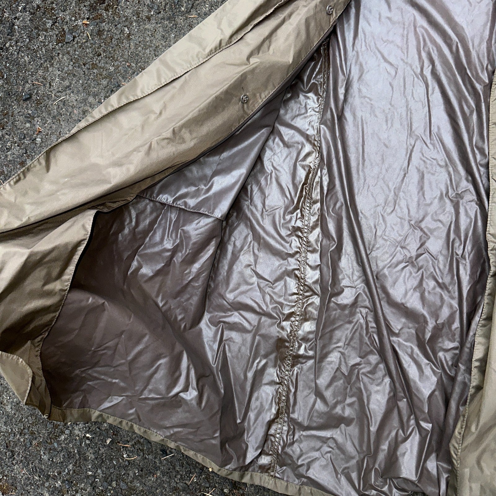 VTG 1958 US Army Mans Raincoat Nylon Taupe Shade 179 Military Uniform Mens 38L