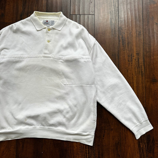 Vintage 90s Sweatshirt Size M White Color Pullover 1/4 With Pocket Seinfeld Vibe