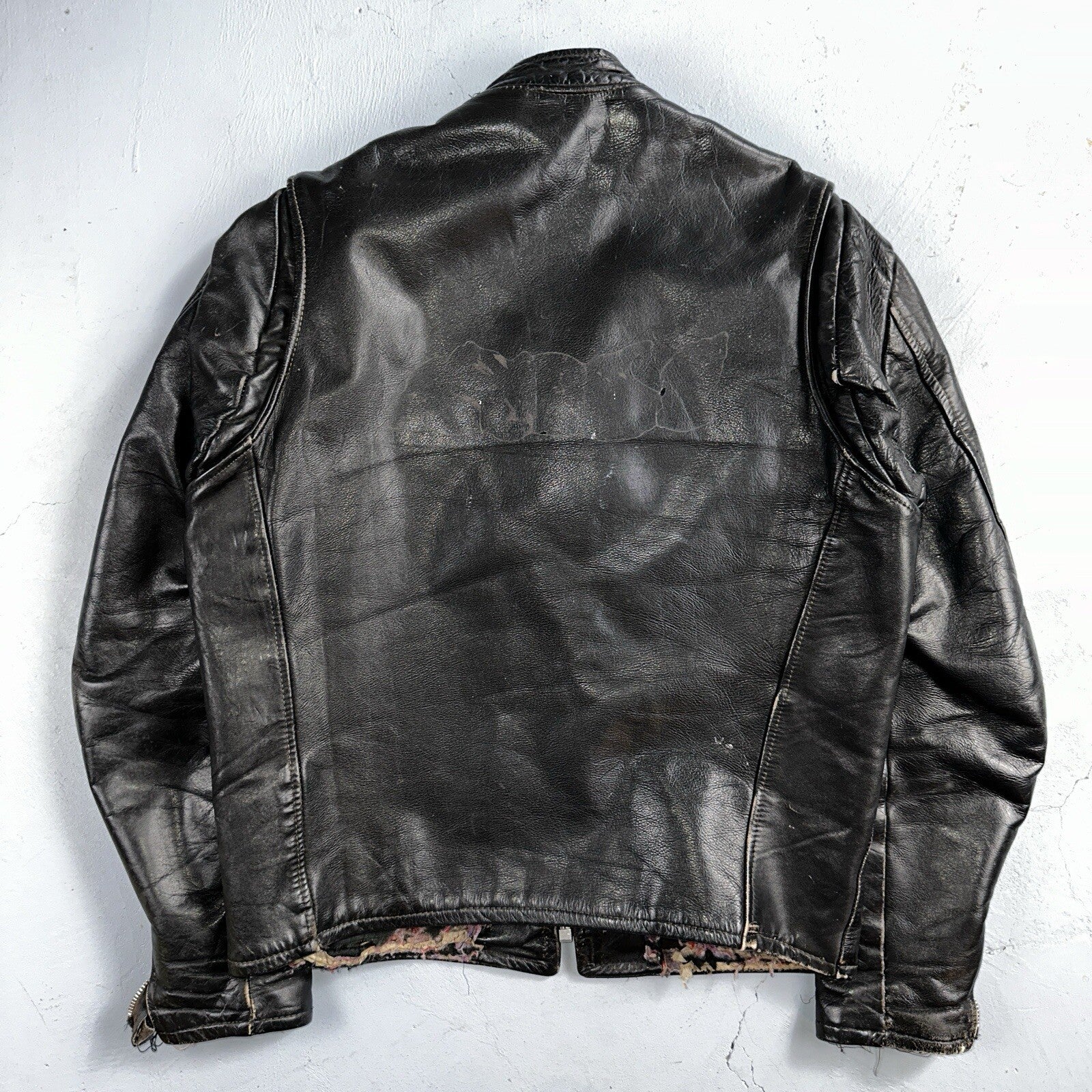 Vintage 50s 60s Black Leather Motorcycle Jacket Cafe Racer Biker 38 1950s 1960s