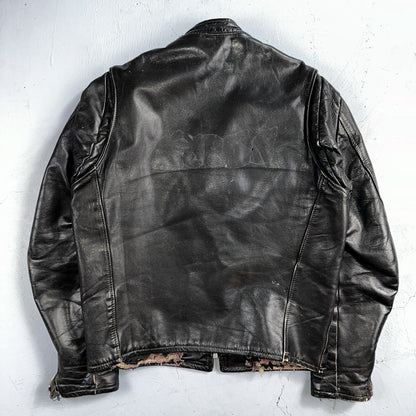 Vintage 50s 60s Black Leather Motorcycle Jacket Cafe Racer Biker 38 1950s 1960s
