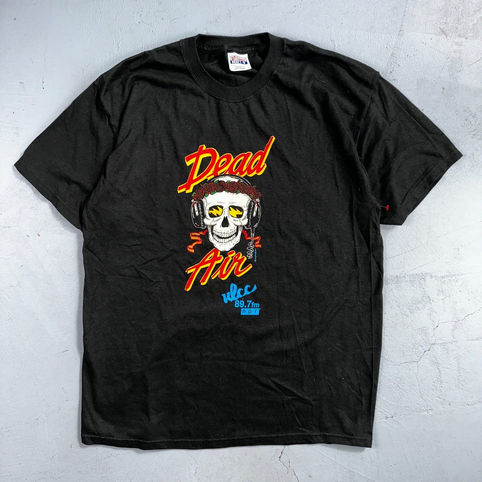 Grateful Dead Y2K Air Skull Roses KLCC Music Vintage T Shirt Rare Black Band