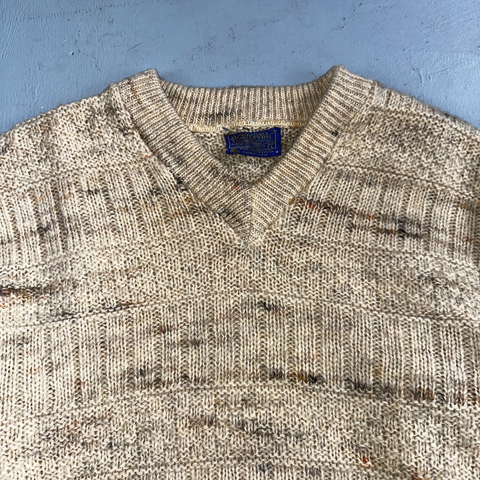 Pendleton VTG Womens V Neck Pullover Wool Sweater Ivory 1970s 70s L Fisherman