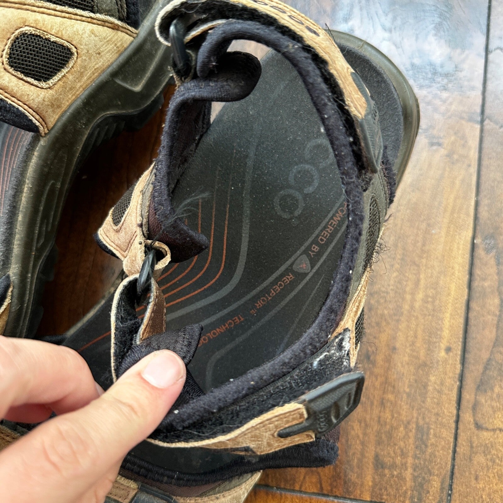 ECCO Yukatan Receptor Brown Leather Sport Sandal Shoes Mens EU 44