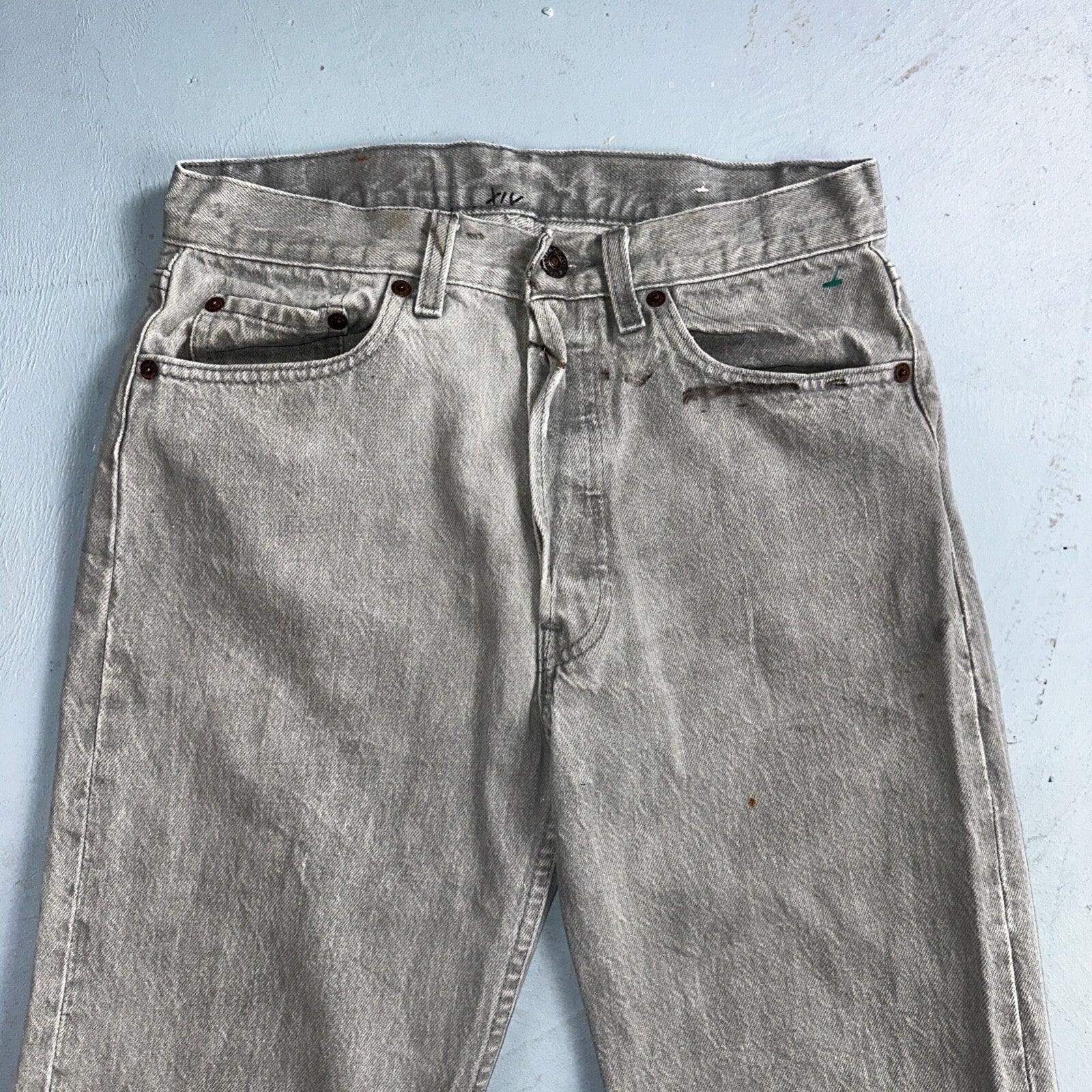 Levis 501 Vintage 90s USA XX Straight Leg Jeans Gray Med Wash 30x36 Act 28x34
