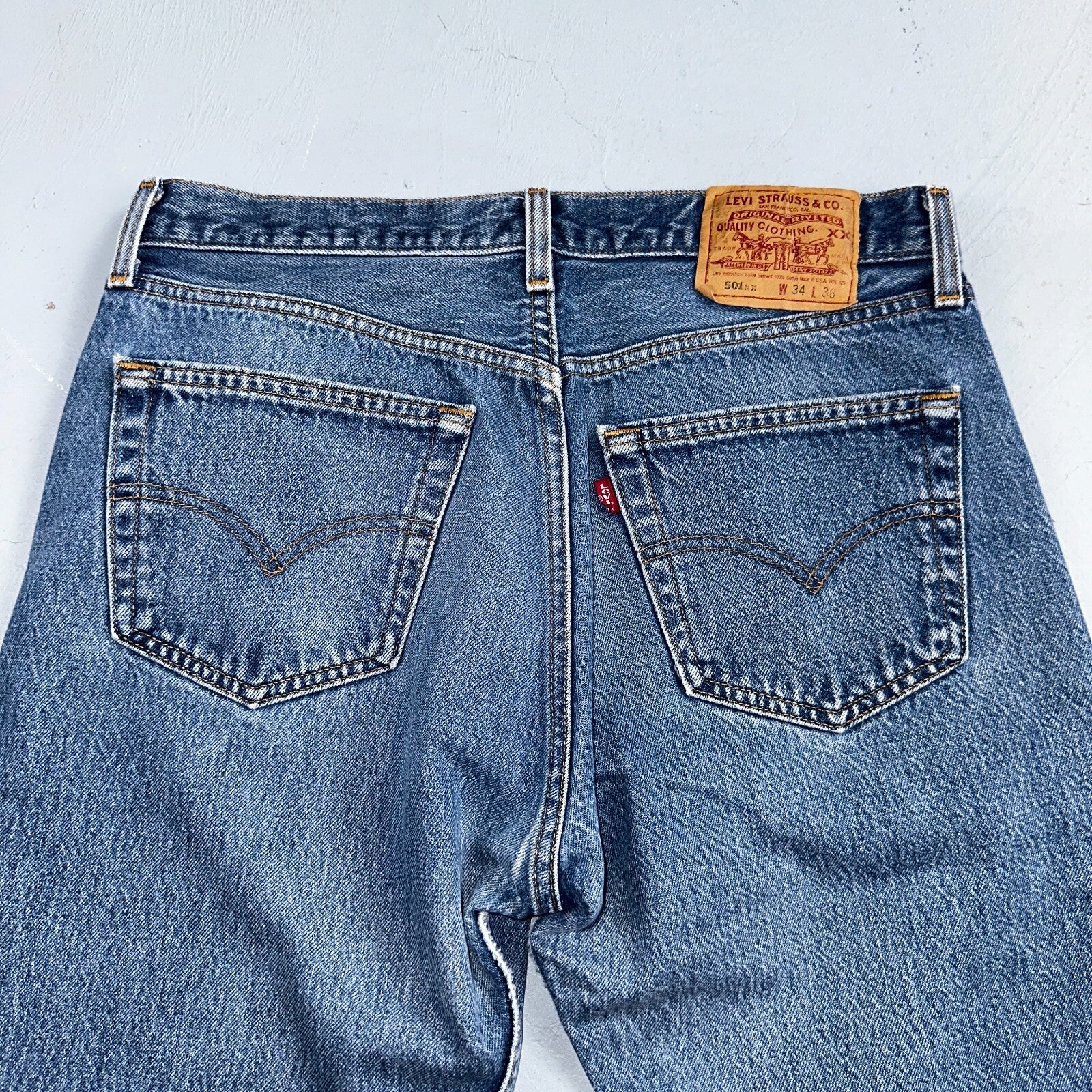 Levis 501 Vintage 90s USA XX Straight Leg Jeans Blue Light Wash 34x36 Act 32x30