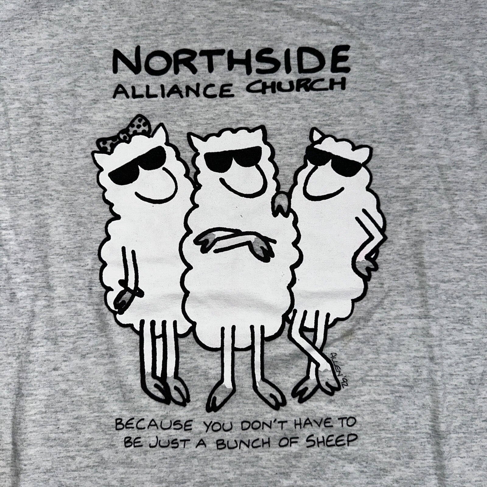 Church Sheep Funny Cute VTG T Shirt Alliance North Side Jesus Christ Love Music