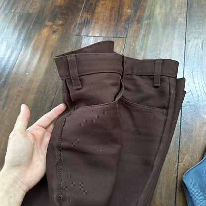 VTG Levis 517 Lot 2 Blue + Brown Polyester Pants Black Gold Tab 34x30 Act 32x28