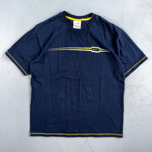 Nike Striped Y2K VTG T Shirt 2000s Navy Blue Air Max Promo Tee XL Yellow Stitch