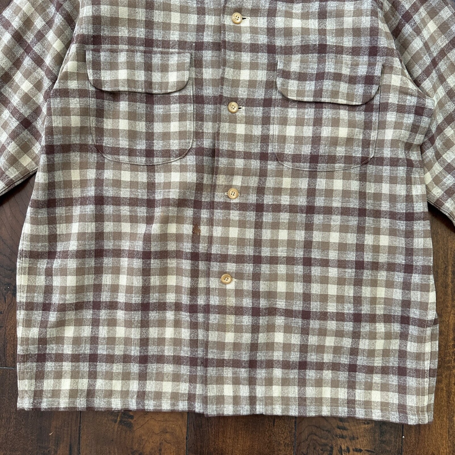 VTG 1950s Pendleton Board Shirt Loop Virgin Wool Plaid Flannel Shirt 50s Brown