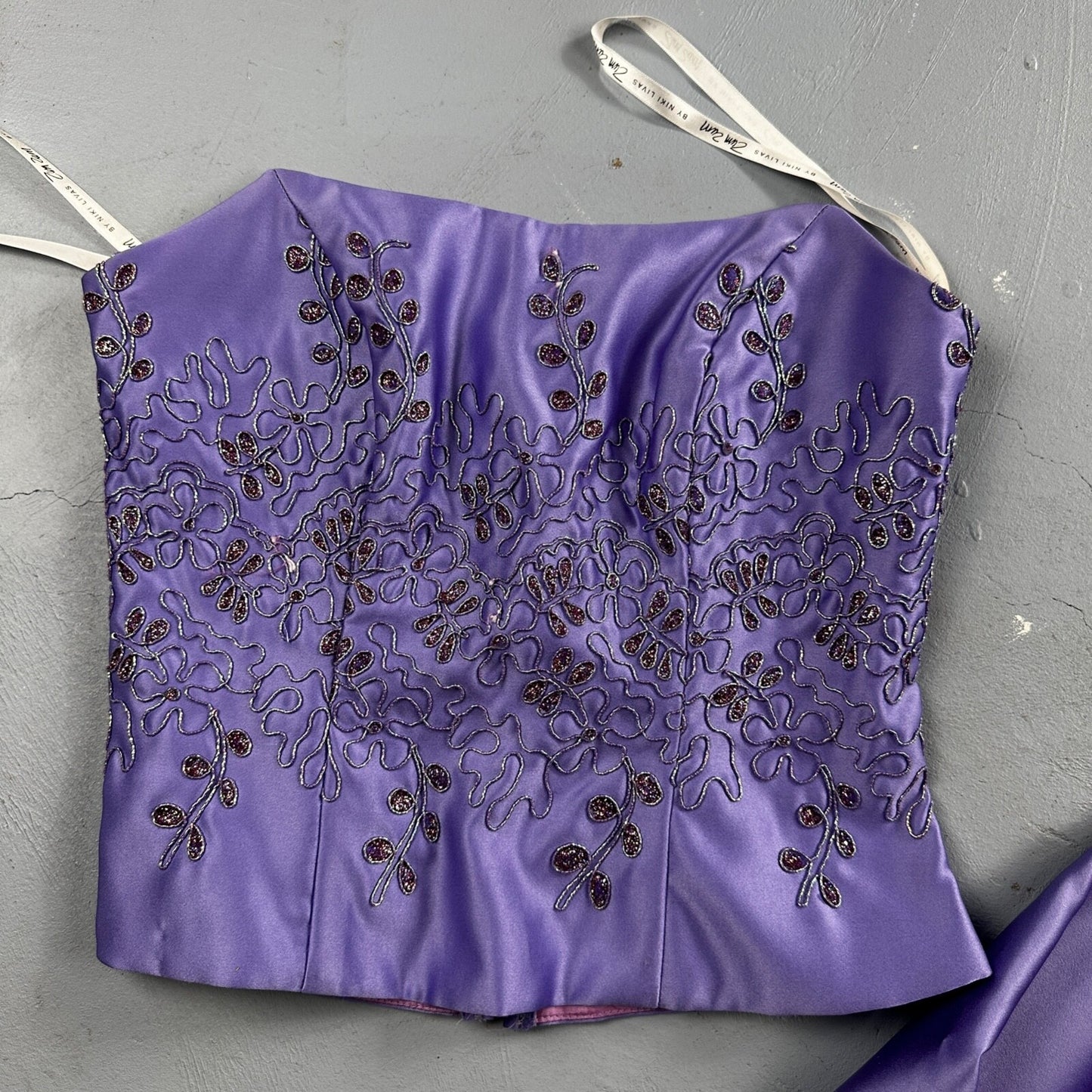 Zum Zum By Niki Livas Women's Purple Crop Skirt Beading Maxi Dress 5-6 USA Prom