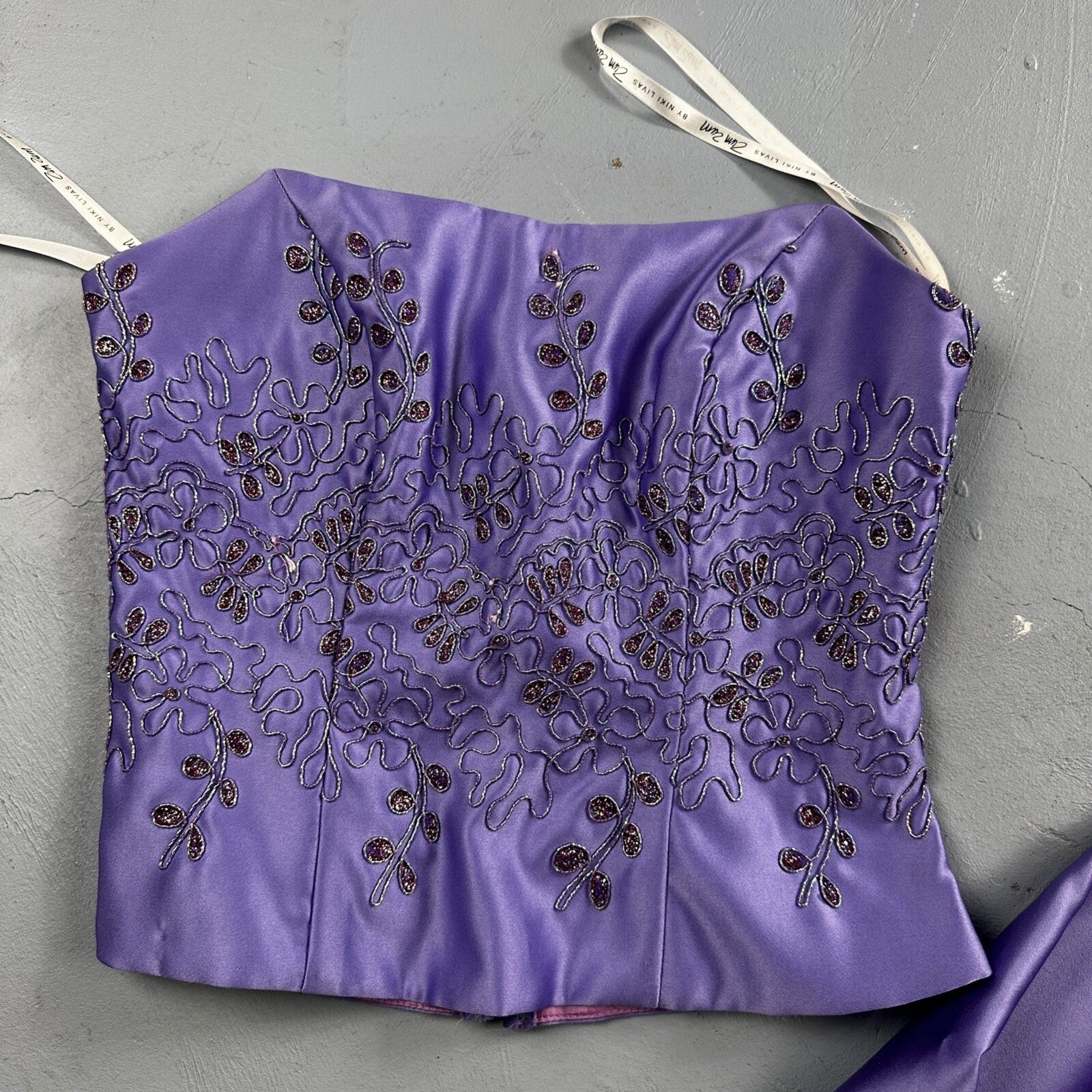 Zum Zum By Niki Livas Women's Purple Crop Skirt Beading Maxi Dress 5-6 USA Prom