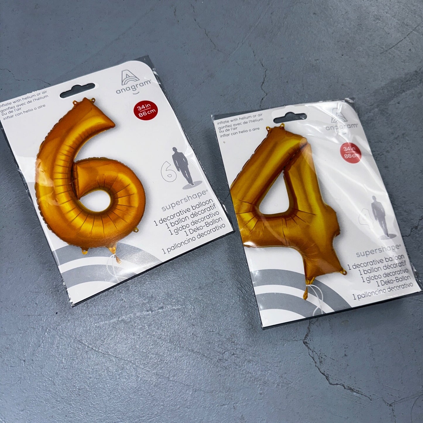 Anagram Supershape 34 inches Gold Numeral 6 and 4 Decorative Balloon New 46 64