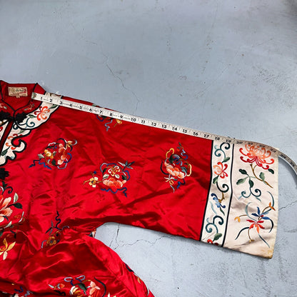 VTG Chinese Silk Cloth Dynasty Palace Red Dragon Robe Kimono Bai Hua Embroidery