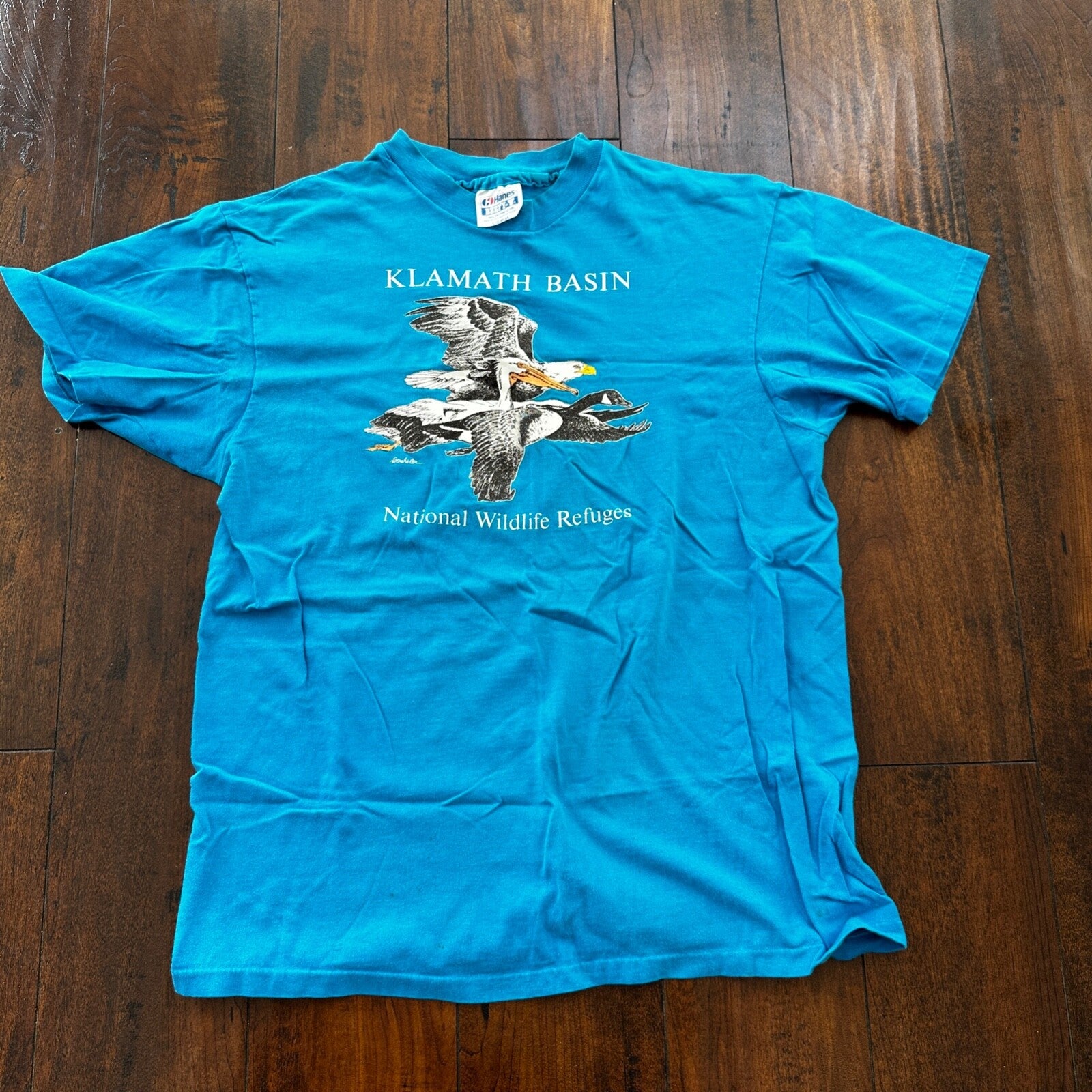 Klamath Basin Vintage T Shirt Oregon 80s Single Stitch Duck Eagle Birds Flying