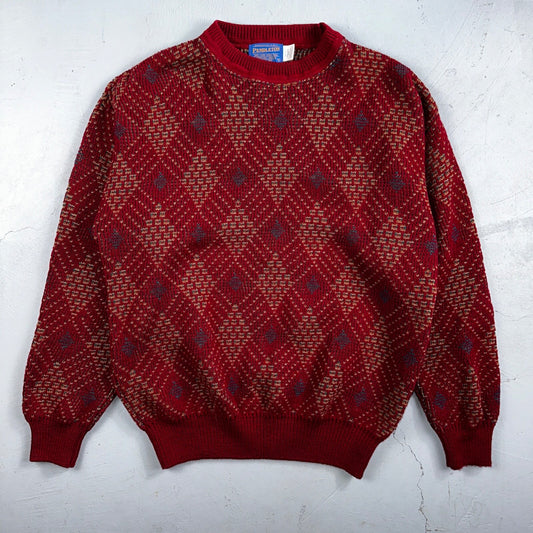 Pendleton VTG 100% Wool Sweater Mens L Argyle Red Oregon USA  Preppy Christmas
