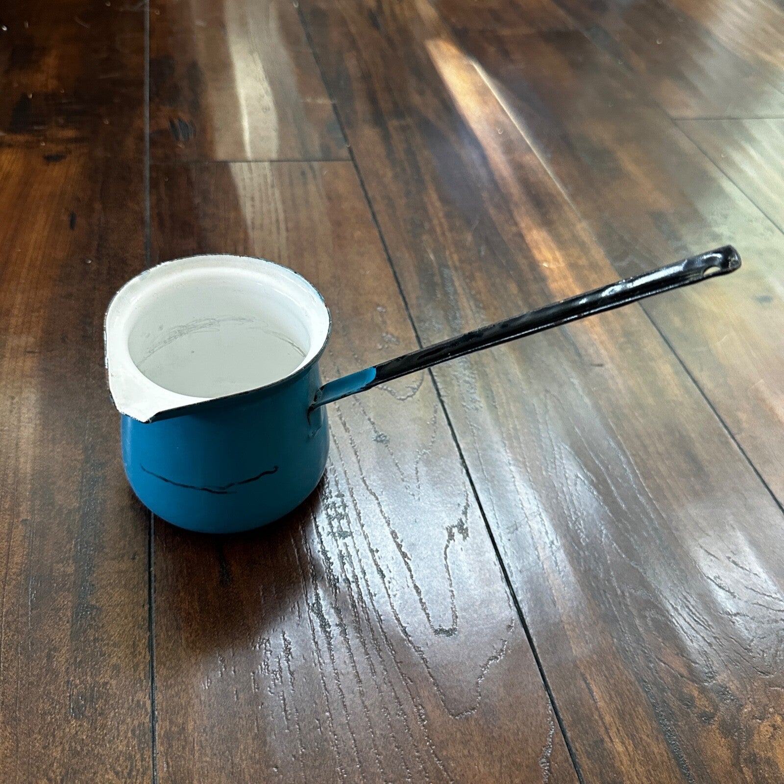 VTG Antique Blue Milk Warmer Primitive Cooking Pot Barista Tool Poland