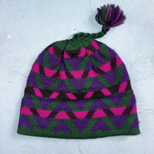 Vintage Mountain Ladies & Ewe Wool Pink Blue Knit Ski Hat Cap One Size Tassels