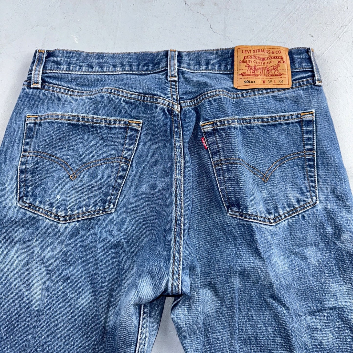 Levis 501 Vintage 90s USA XX Straight Leg Jeans Blue Light Wash 35x34 Act 32x30
