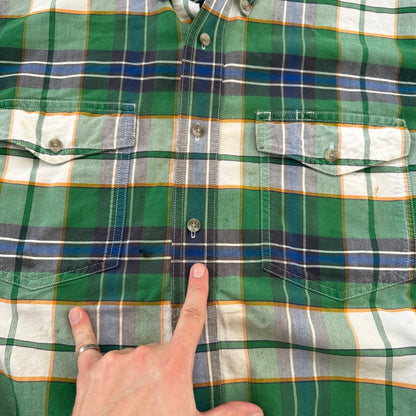 Wrangler Shirt 2XL XXL Green Blue Plaid Cowboy 90s Western Button Casual Mens