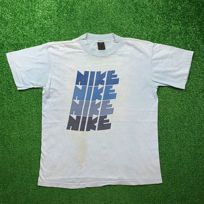 70s Quad Block Print Vintage Nike T Shirt USA Rare Single Stitch Pinwheel Anvil