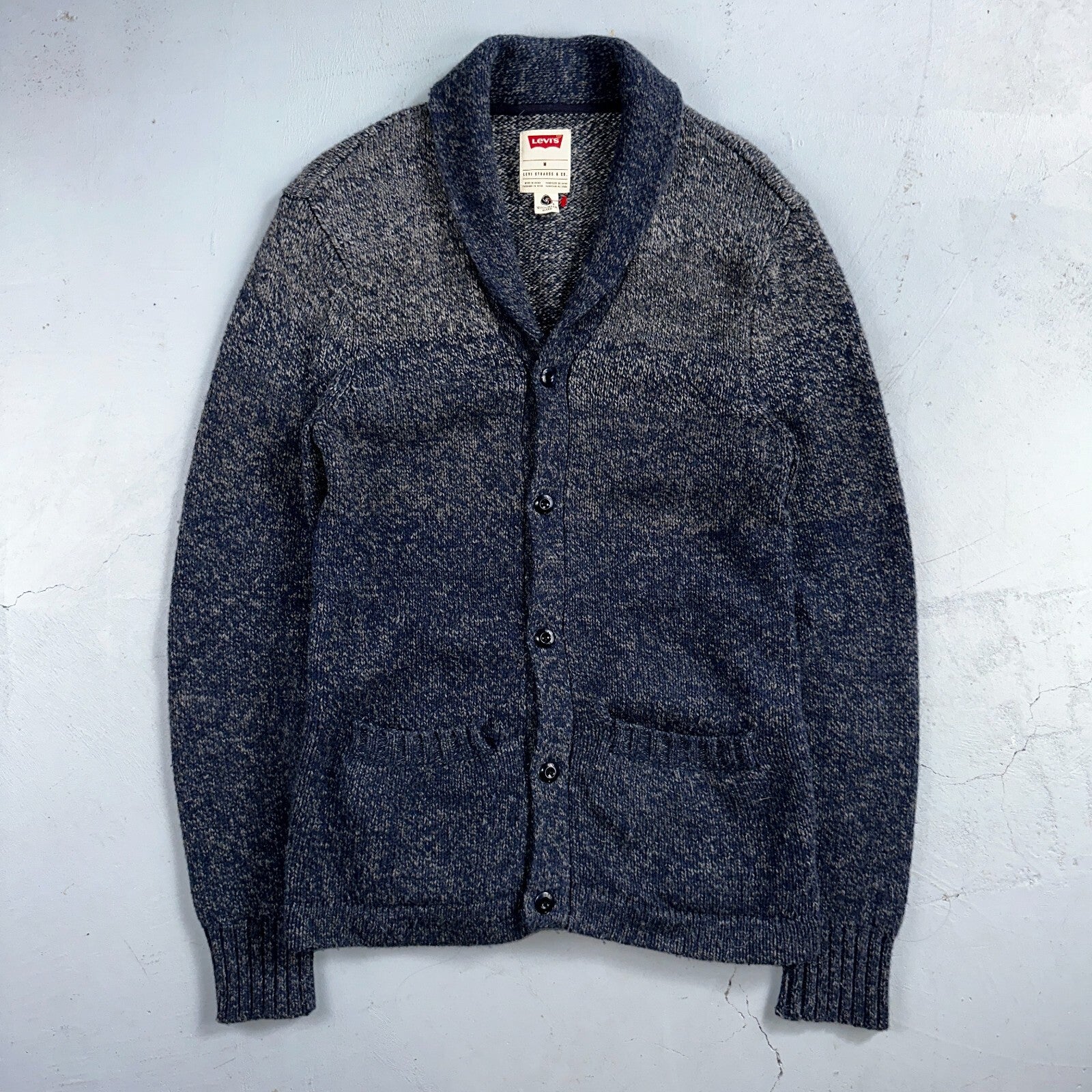 Levis Women's M Woolmark Blend Knit Blue Long Sleeve Button Up Sweater VTG