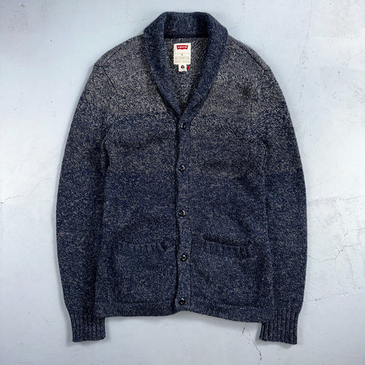 Levis Women's M Woolmark Blend Knit Blue Long Sleeve Button Up Sweater VTG