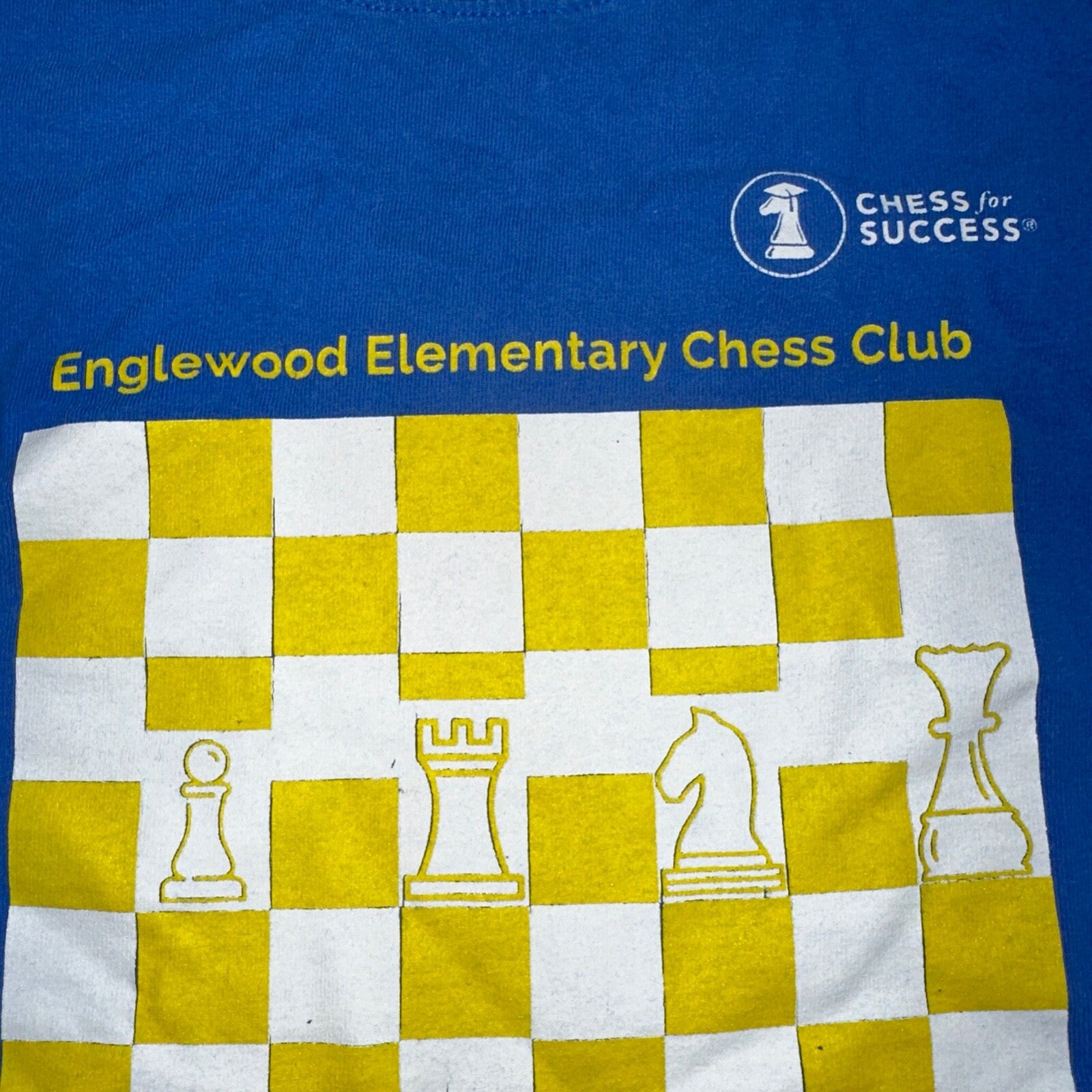 Chess Club Board Art T Shirt VTG Style Englewood Elementary Cool Geometric Blue