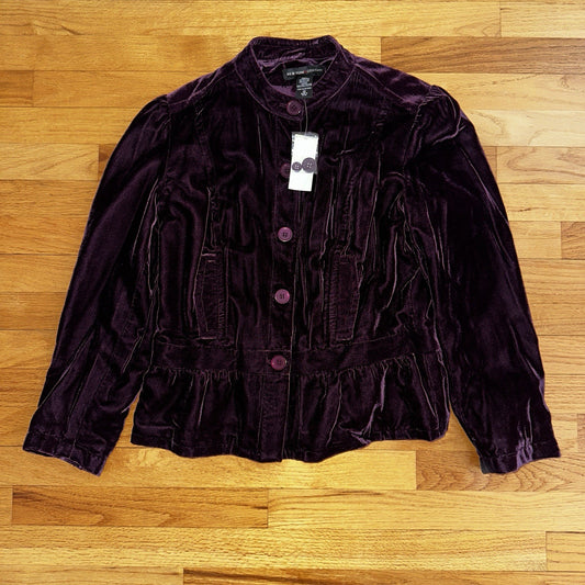 New York & Co Blazer Womens 12 Cottage Core Purple Soft Velvet Sport Coat Jacket