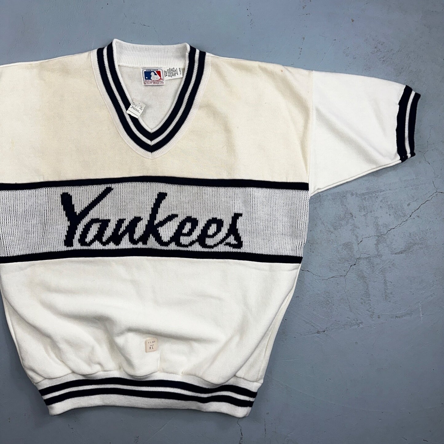 VTG NWT 90s New York Yankees Cliff Engle Knit White Baseball Sweater Mens XL USA