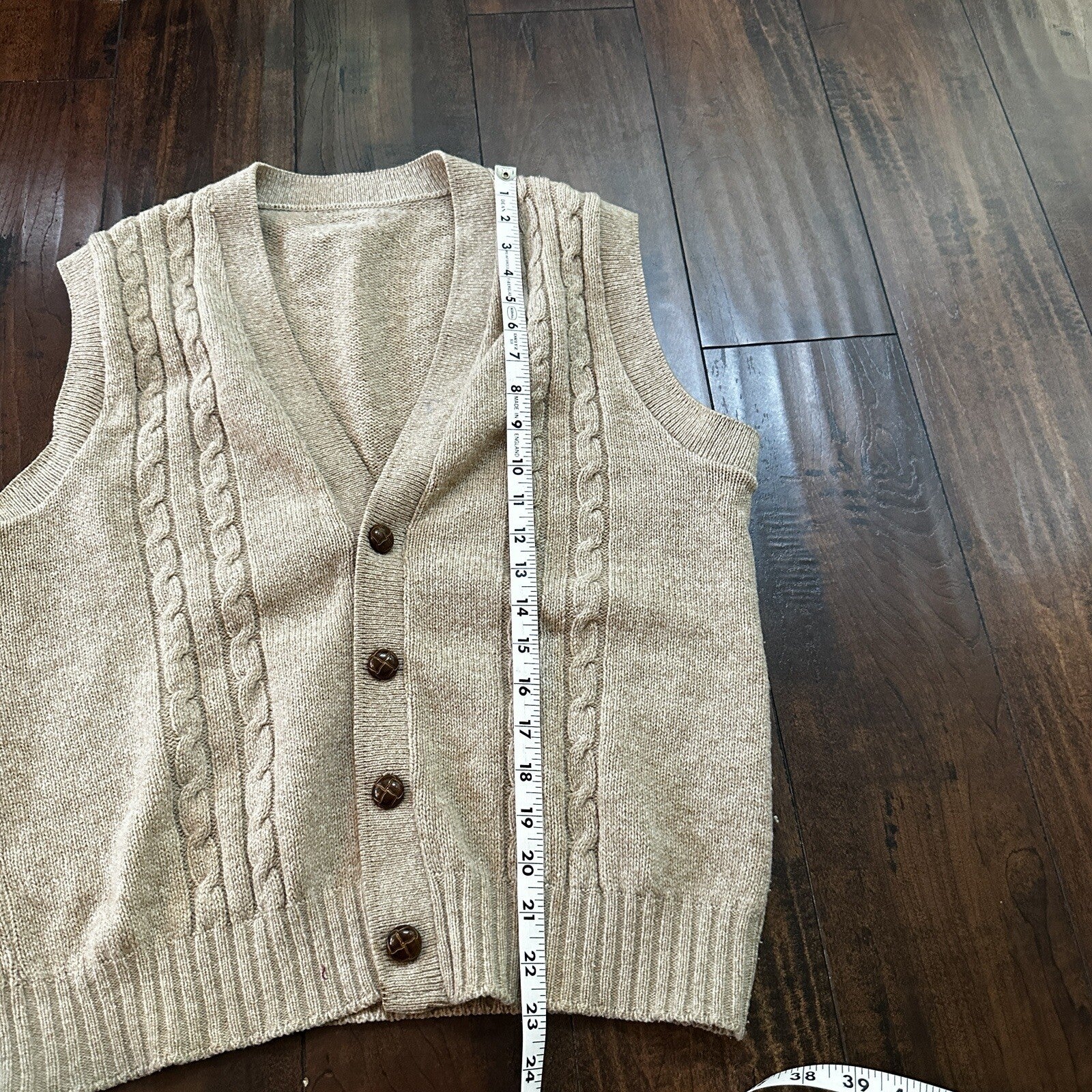 VTG 70s Tan Beige Wool Dave Marr Grandpa Cardigan Sweater Rockabilly L USA