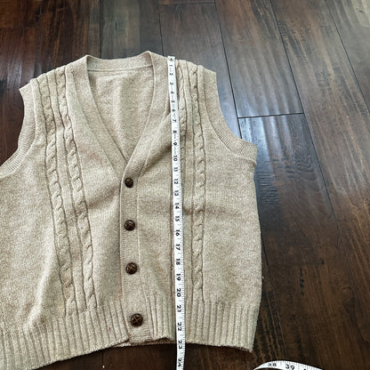 VTG 70s Tan Beige Wool Dave Marr Grandpa Cardigan Sweater Rockabilly L USA