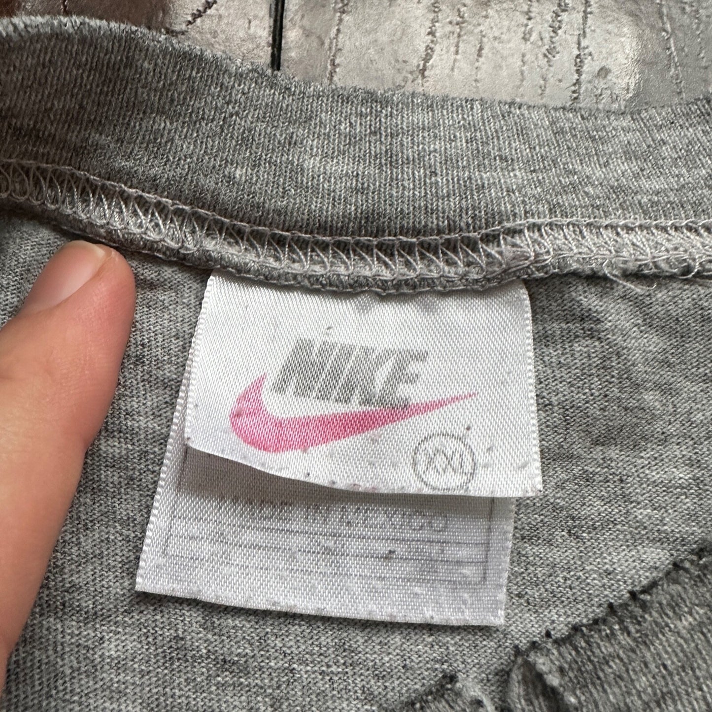 Nike Trashed Center Swoosh Vintage T Shirt 90s Basic Grey Gym Rat Stained