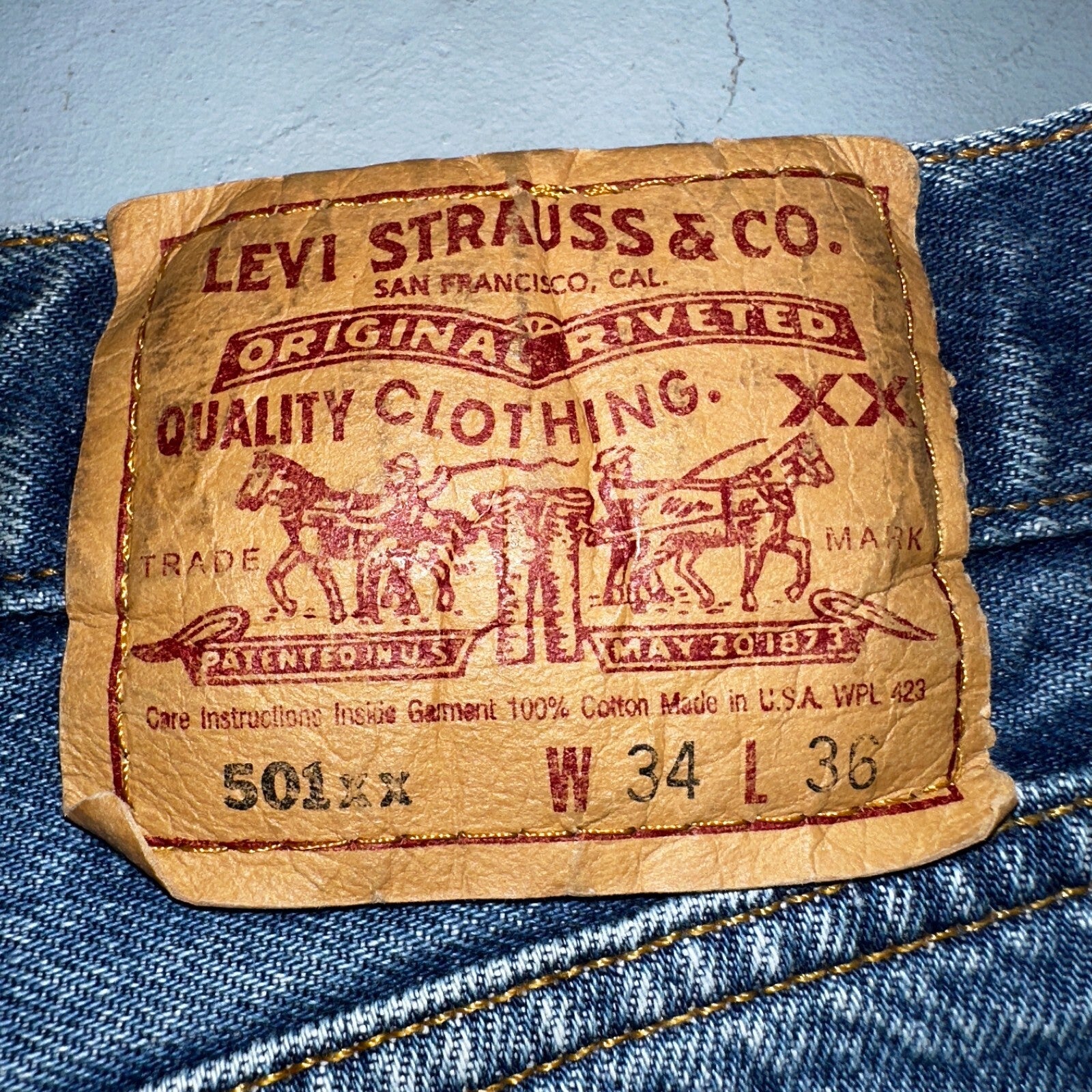 Levis 501 Vintage 90s USA XX Straight Leg Jeans Blue Light Wash 34x36 Act 32x30